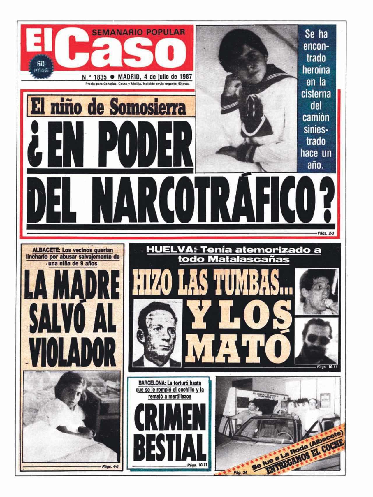 Portada de El Caso del 4 de julio de 1987 sobre el niño de Somosierra.
