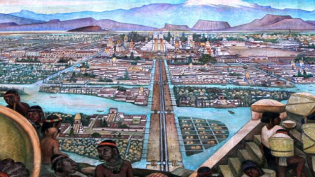 Dibujo con vistas de Tenochtitlan