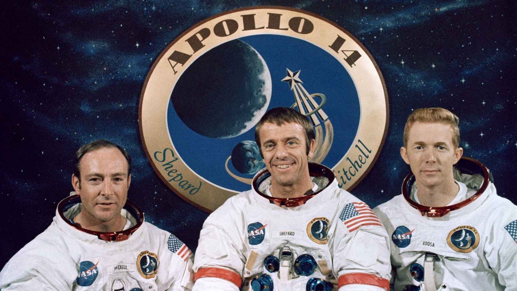 Mitchell, Shepard y Roosa, los integrantes de la misión Apollo 14.