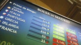 Pantalla de cotizaciones en la Bolsa de Madrid.
