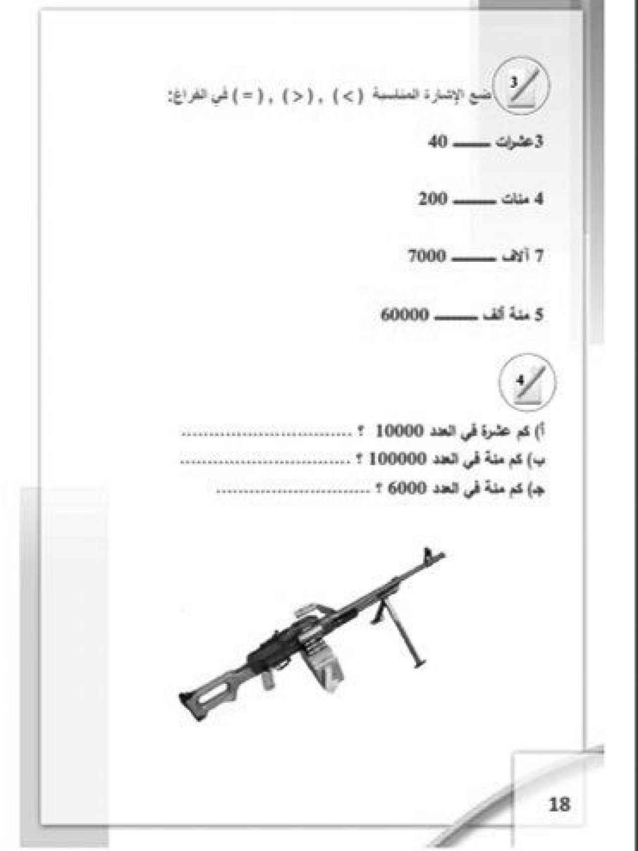 Arma en un libro de texto de matemáticas del grupo terrorista Estado Islámico.