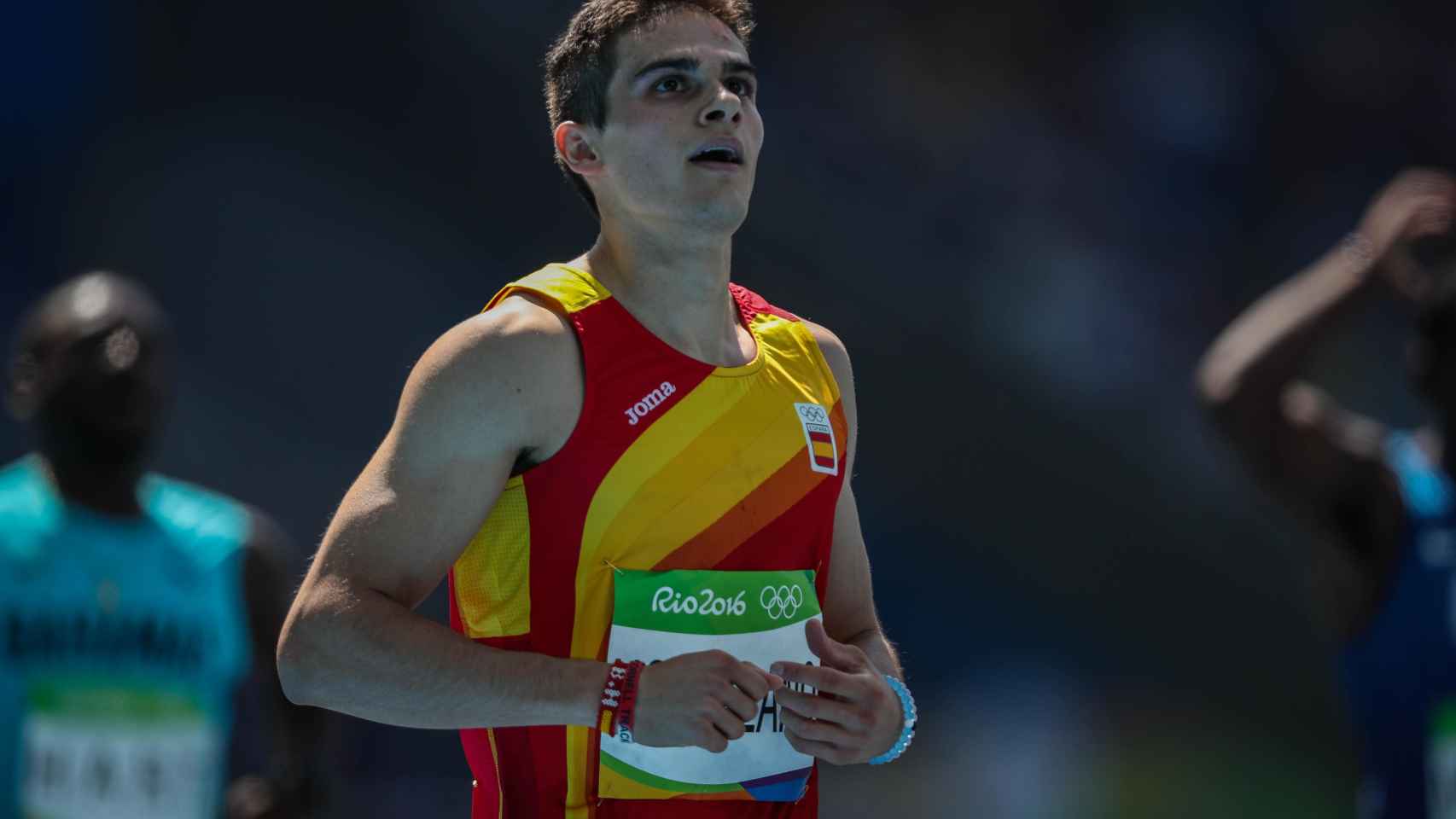 Bruno Hortelano tras ganar su serie de los 200 metros.