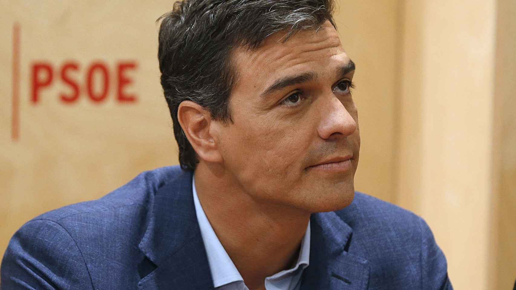 El secretario general del PSOE, Pedro Sánchez, durante la reunión en el Congreso de los Diputados.