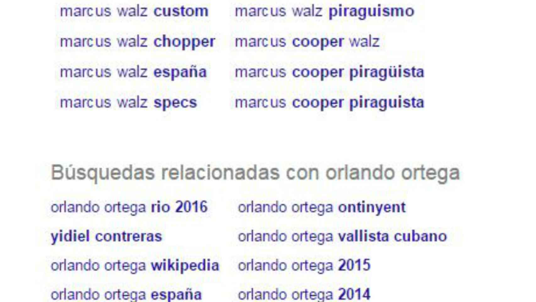 Búsquedas relacionadas con Marcus Walz y Orlando Ortega en Google.