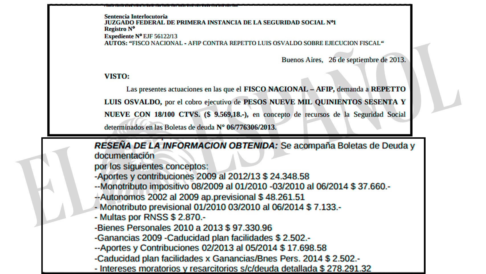 Extractos sobre las reclamaciones de deuda del fisco argentino.