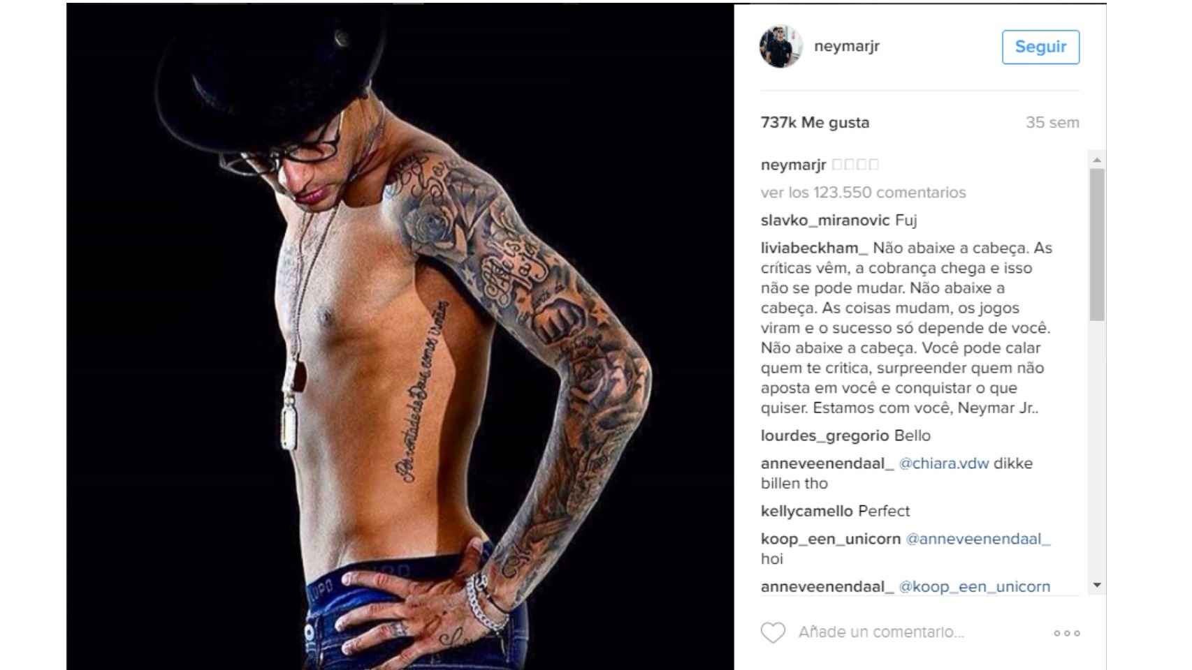 Neymar mostrando los calzoncillos de la marca que representaba en su cuenta propia de Instagram.