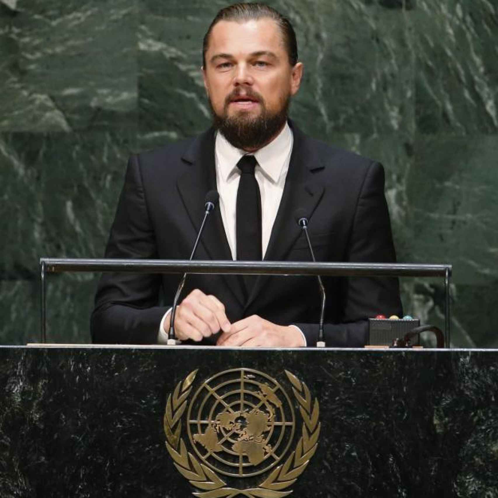 Leonardo Dicaprio, durante su discurso en la ONU sobre el cambio climático.