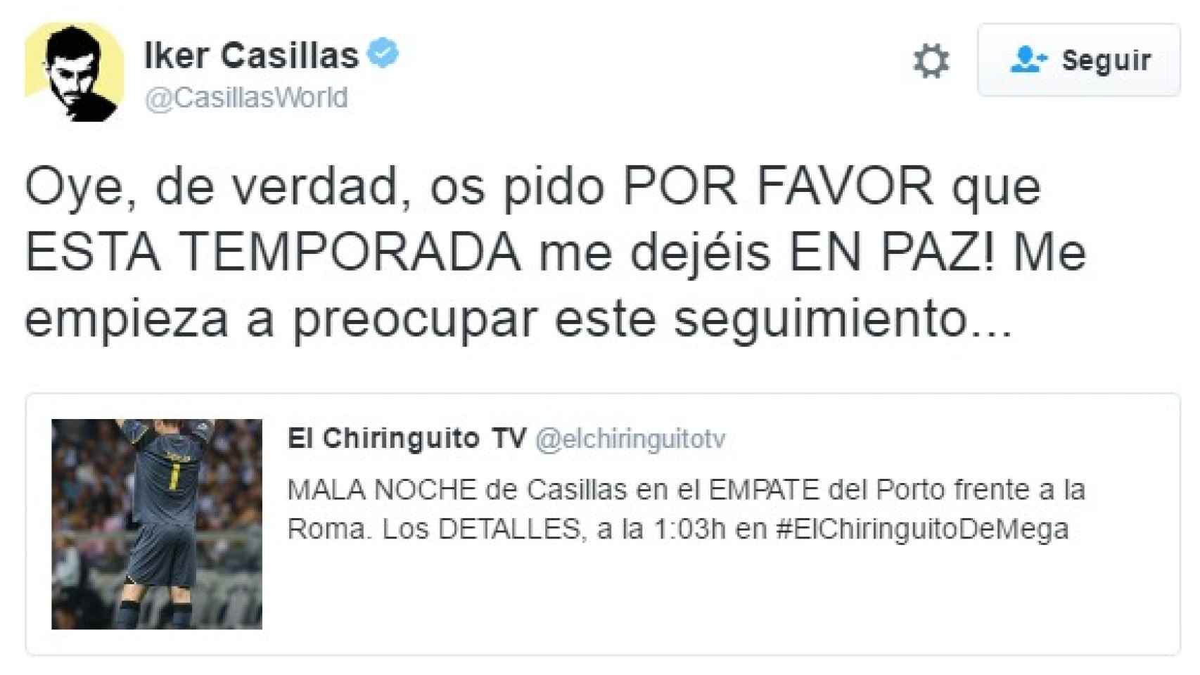 La crítica de Casillas en Twitter.