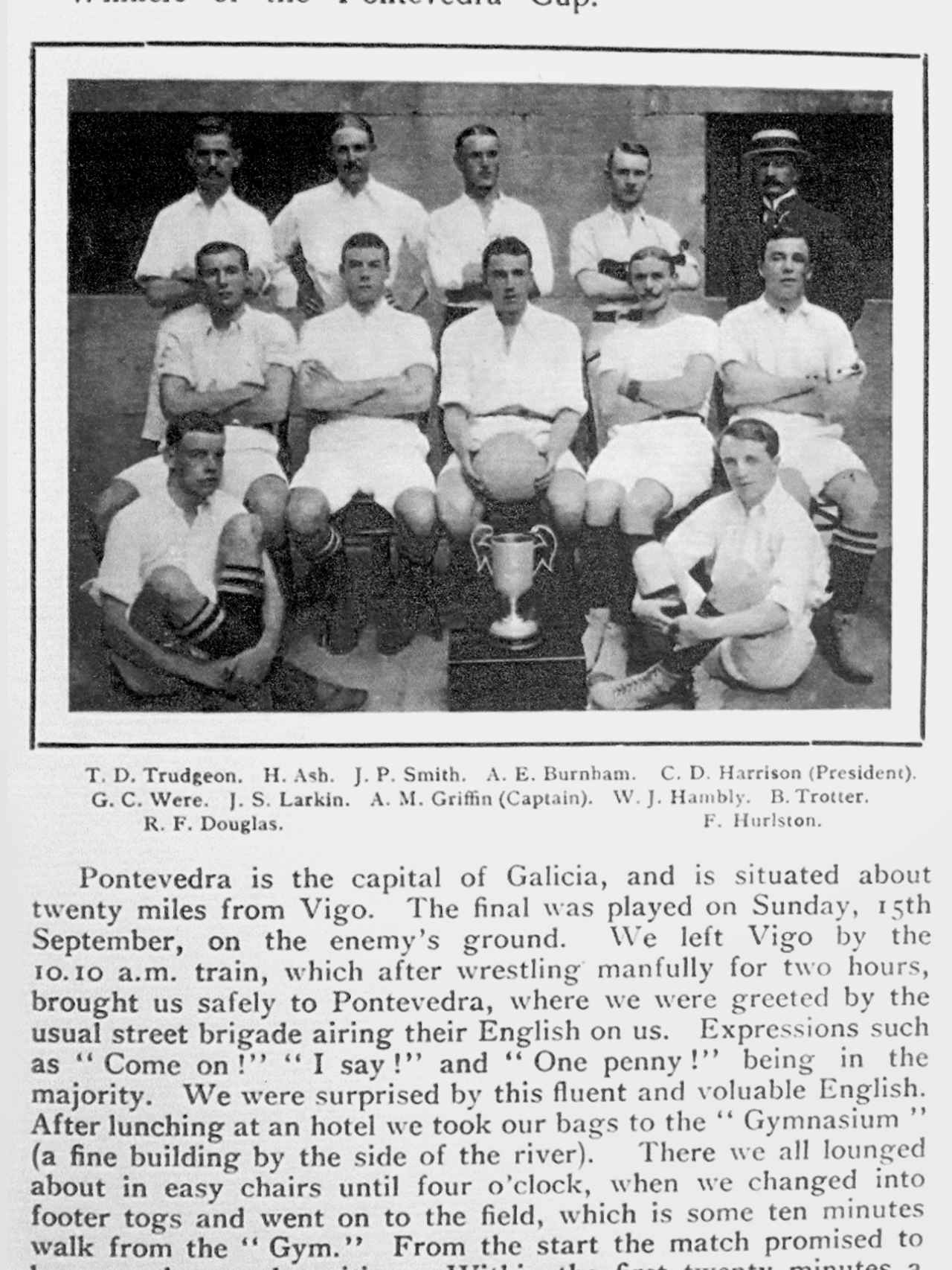 Recorte de un diario británico con el Exiles que se proclamó campeón de Pontevedra en 1907