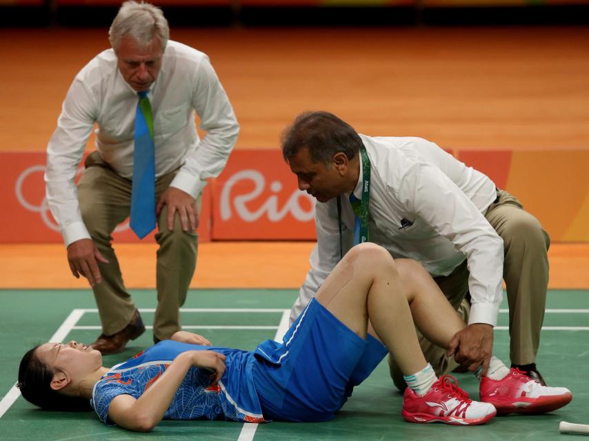 Li Xuerui durante su partido ante la española Carolina Marín