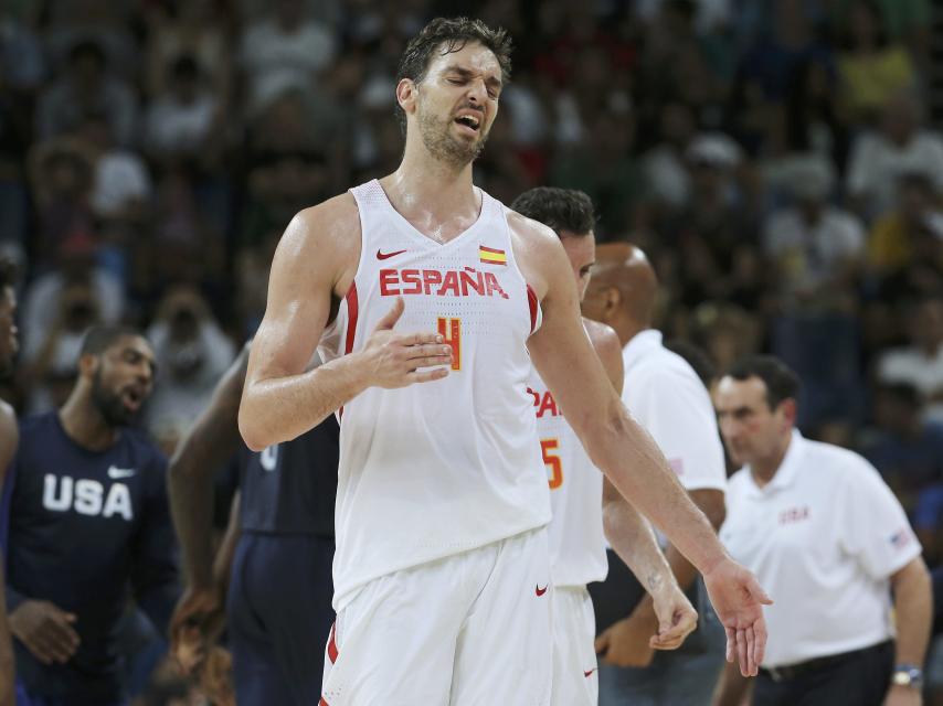 Pau Gasol se lamenta tras la derrota de España contra Estados Unidos.