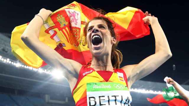 Beitia en plena celebración de su oro olímpico en los Juegos de Río.