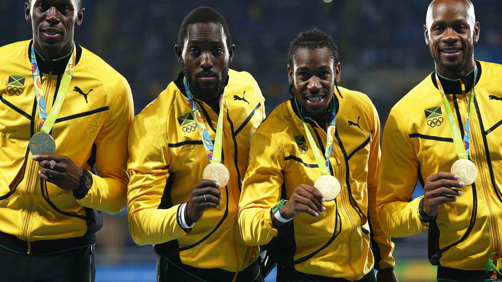 Usain Bolt, Nickel Ashmeade, Yohan Blake y Asafa Powell.