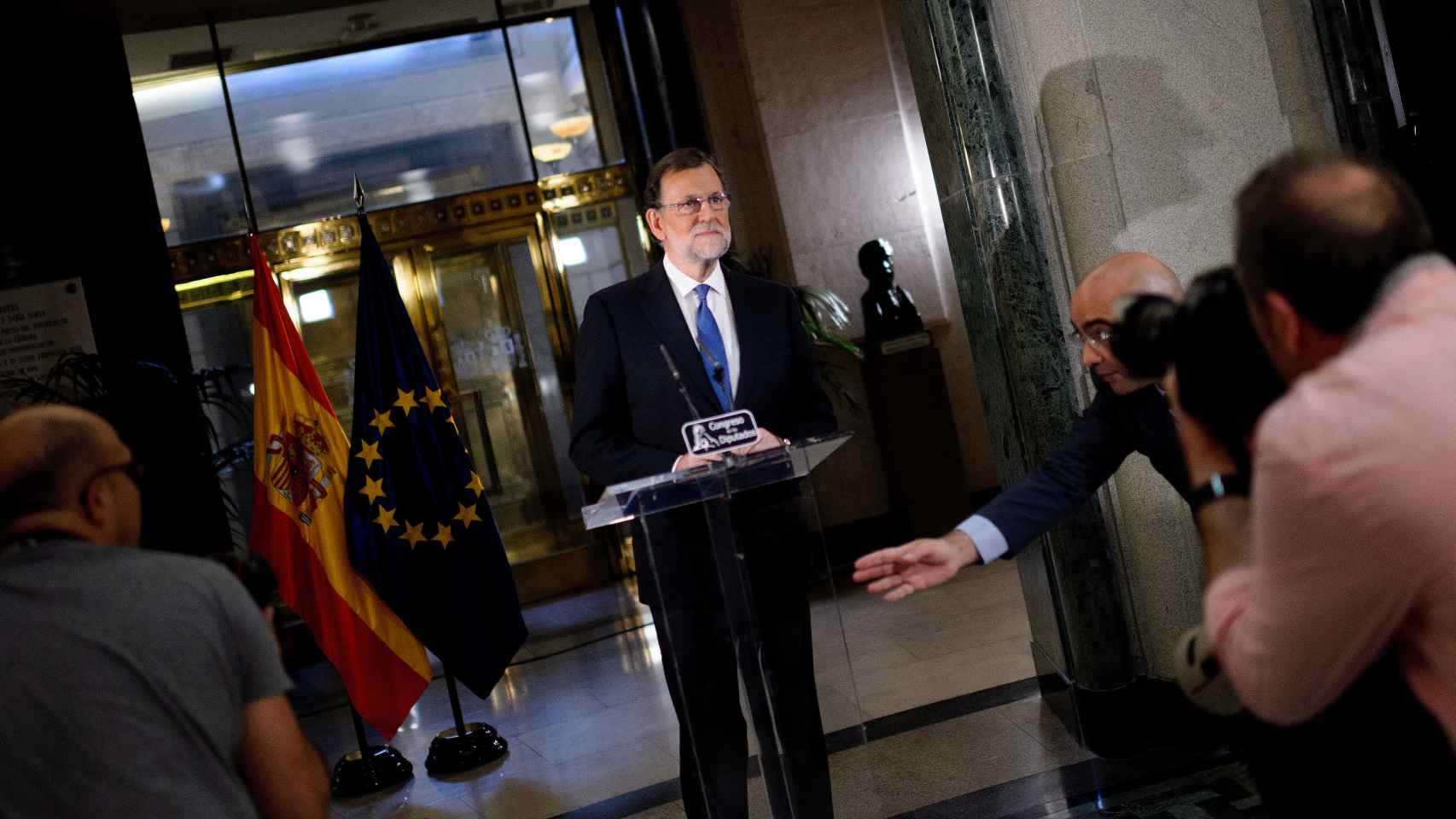 Mariano Rajoy durante su rueda de prensa este domingo en el Congreso
