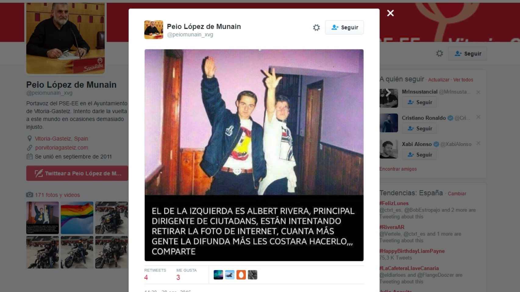 La imagen del bulo que ha compartido Peio López de Munain.
