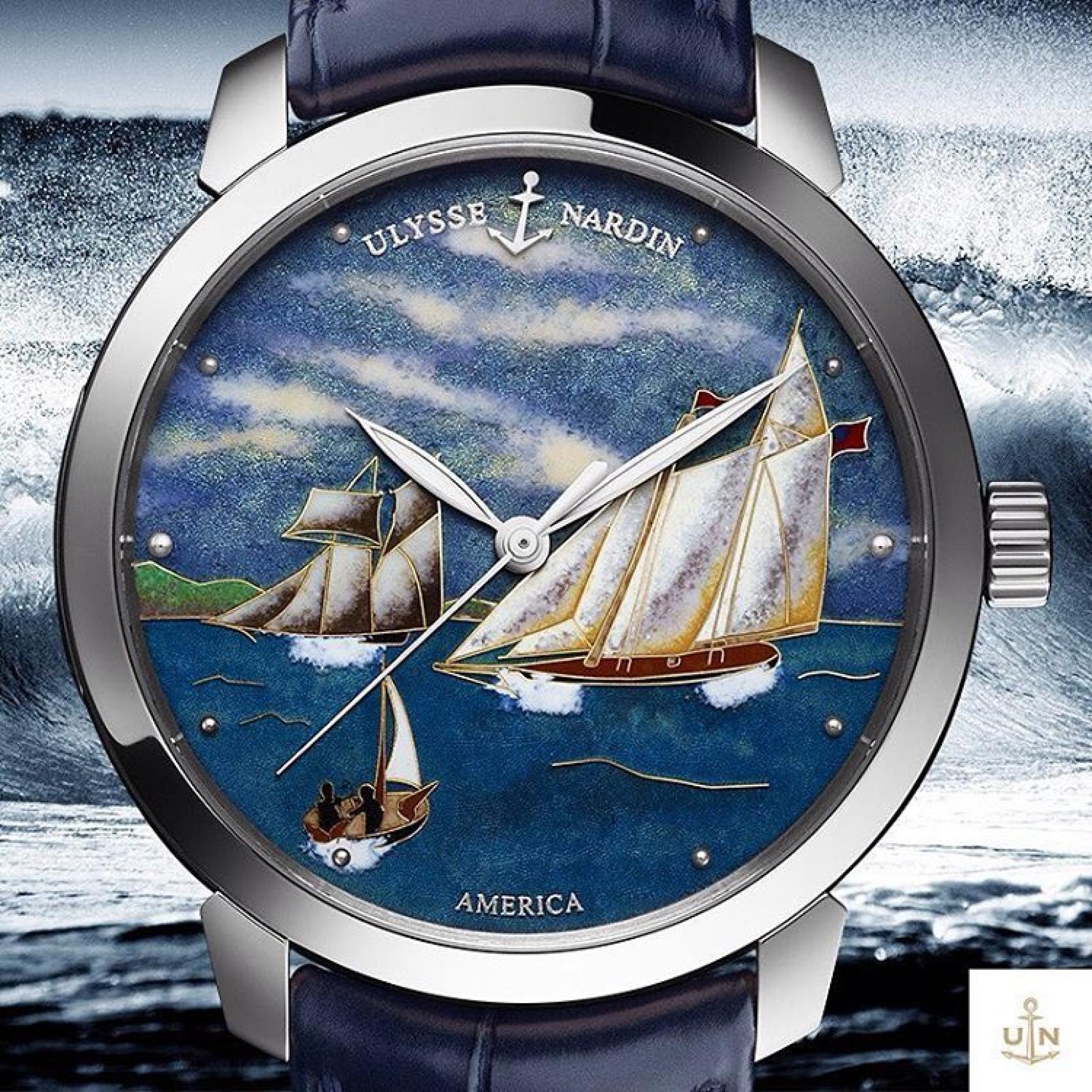 Barco América esmaltado dentro del reloj de Ulysse Nardin.