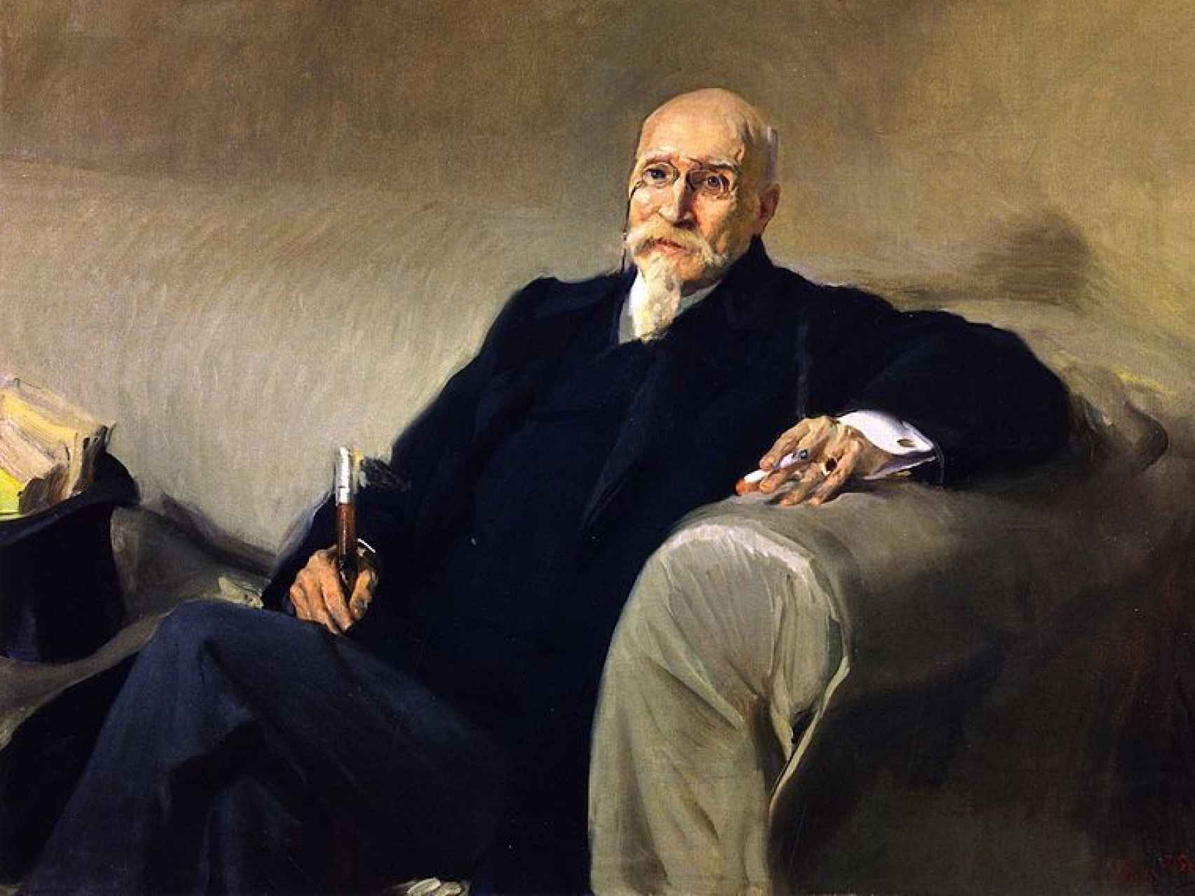 Retrato de Joaquín Sorolla  del ingeniero, dramaturgo, político y matemático español José Echegaray (1832-1916).