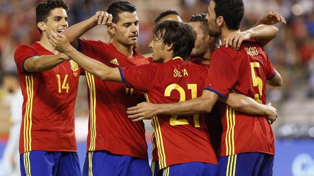 Silva celebra su gol con la selección.