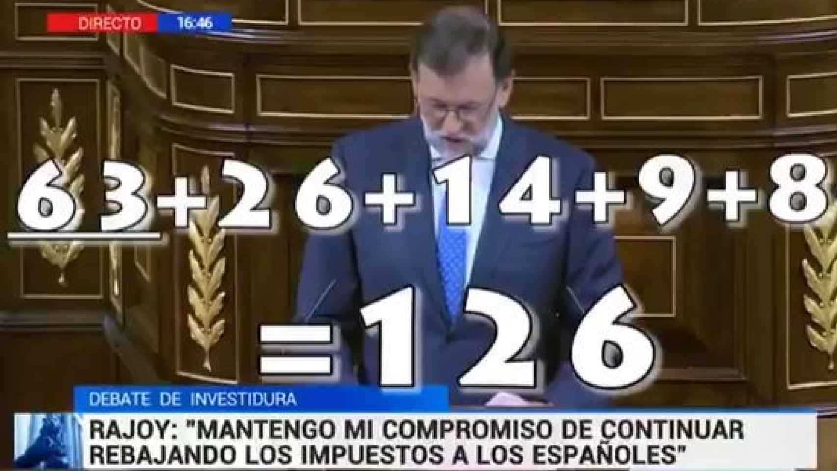 La captura del vídeo que atribuye el error de cálculo a Rajoy.