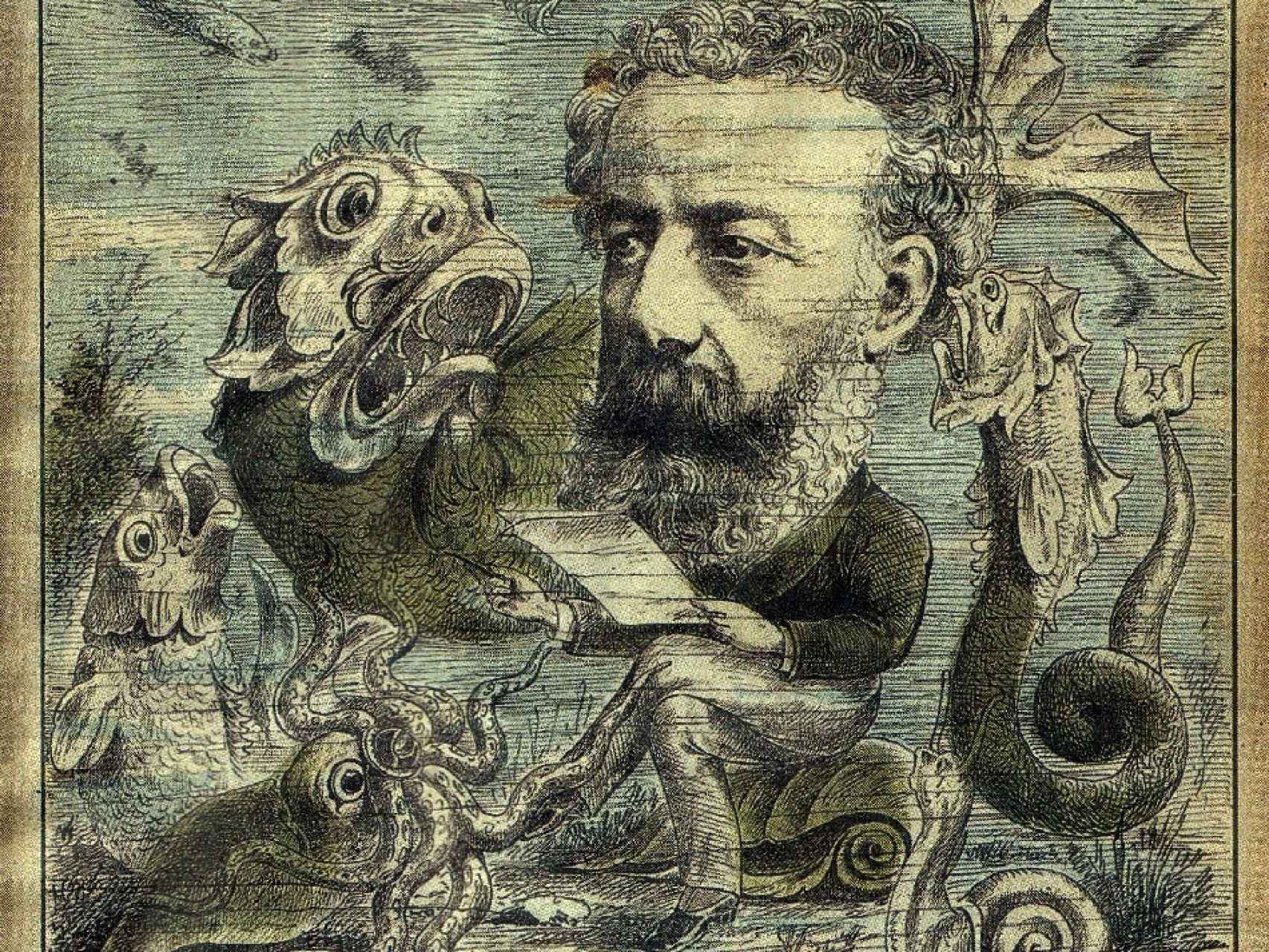 Ilustración de Jules Verne con sus criaturas publicada en L' Algerie.