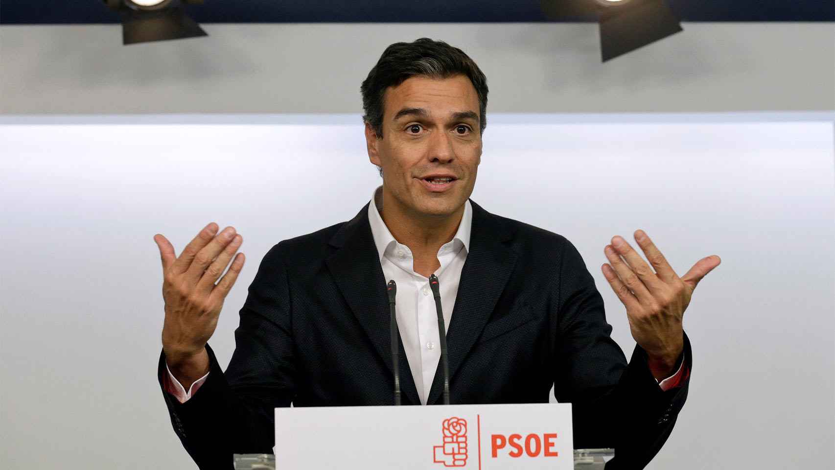 Pedro Sánchez, en la sede del PSOE.