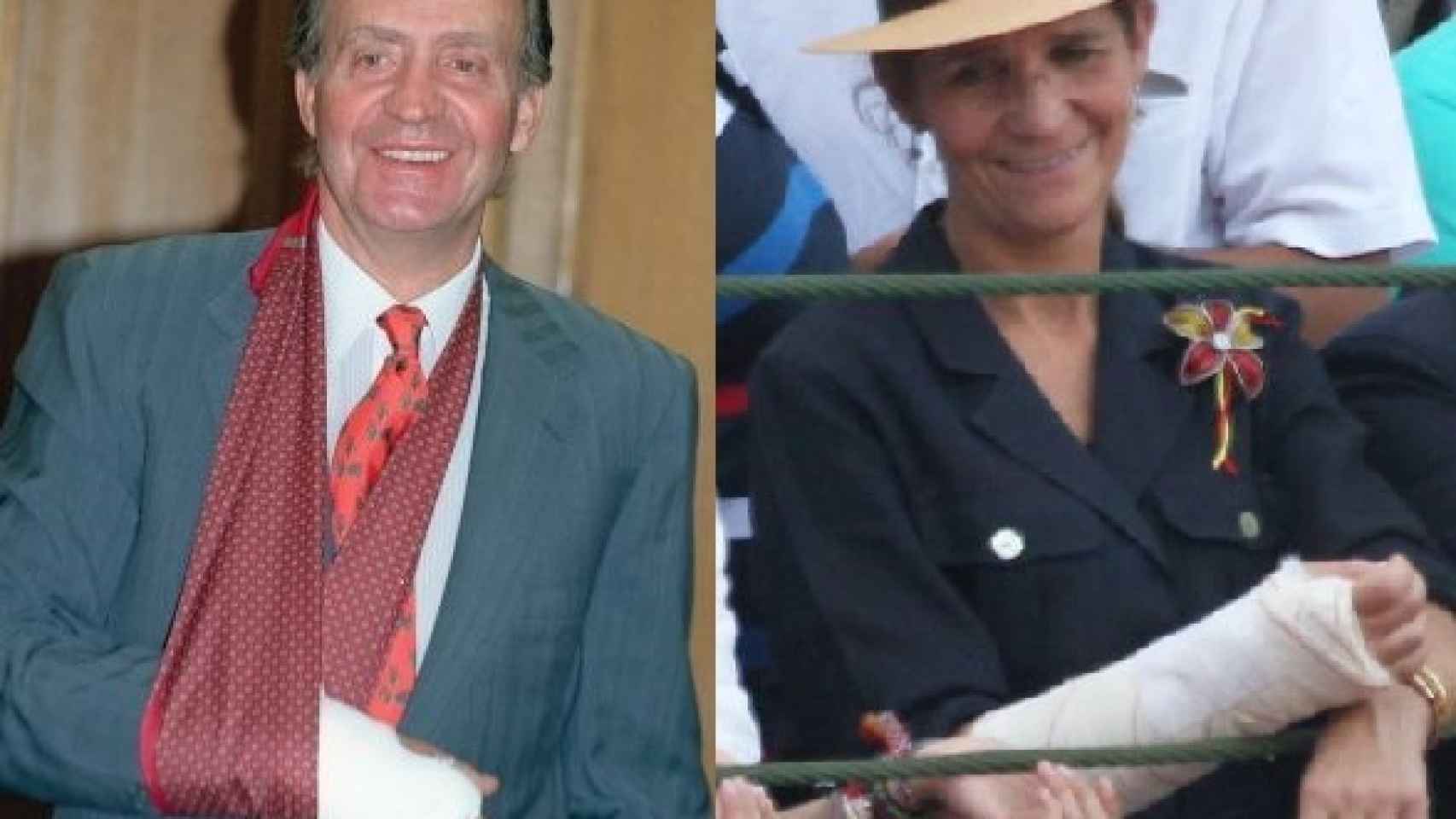 Juan Carlos y su hija con el brazo vendado.