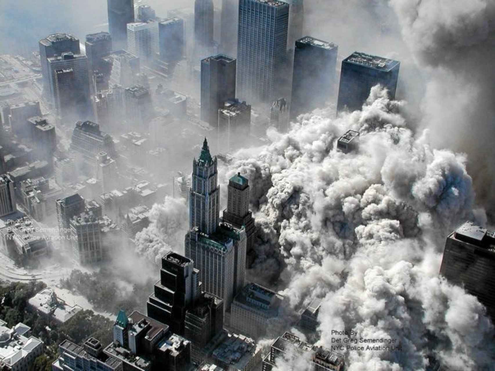 Fotogafía tomada por el Departamento de Policía de Nueva York tras el derrumbe de las Torres Gemelas