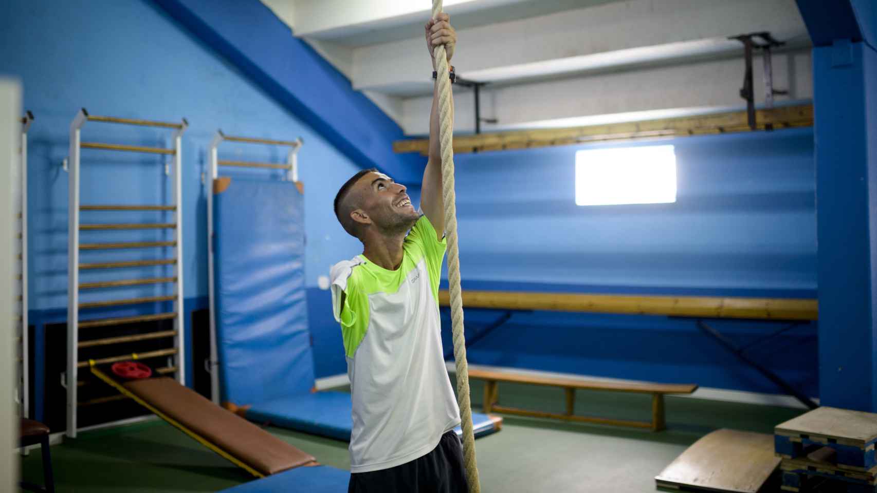 Abderrahman en el gimnasio durante un entrenamiento.