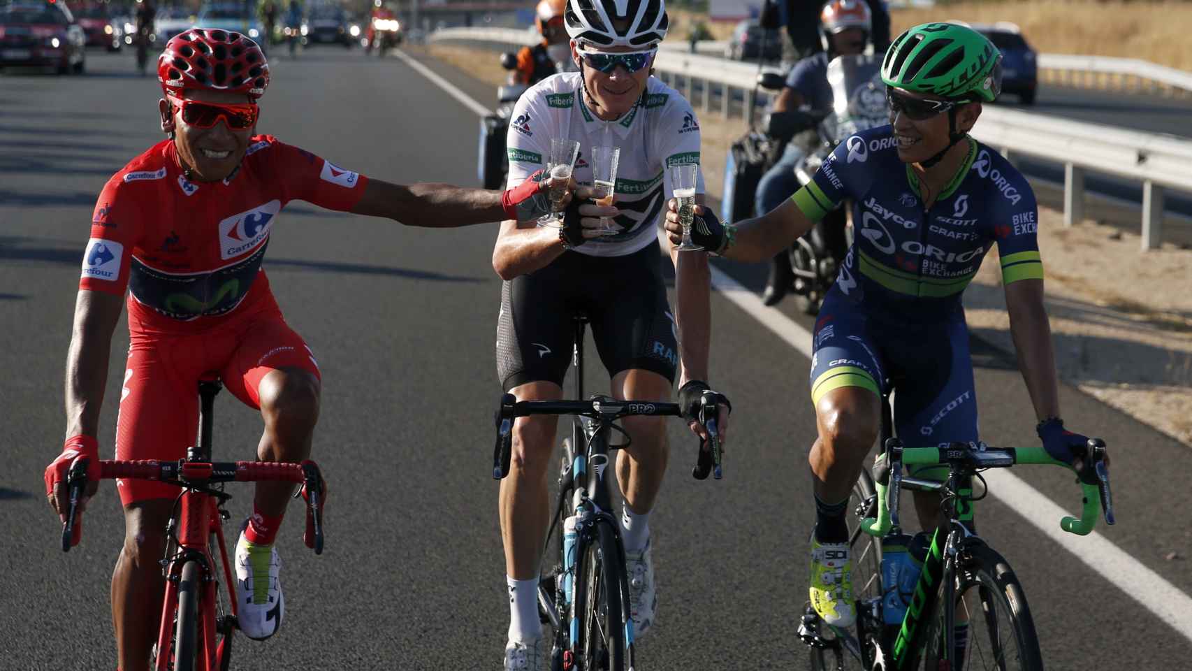 Nairo Quintana, Froome y Chaves en la última etapa de la Vuelta.