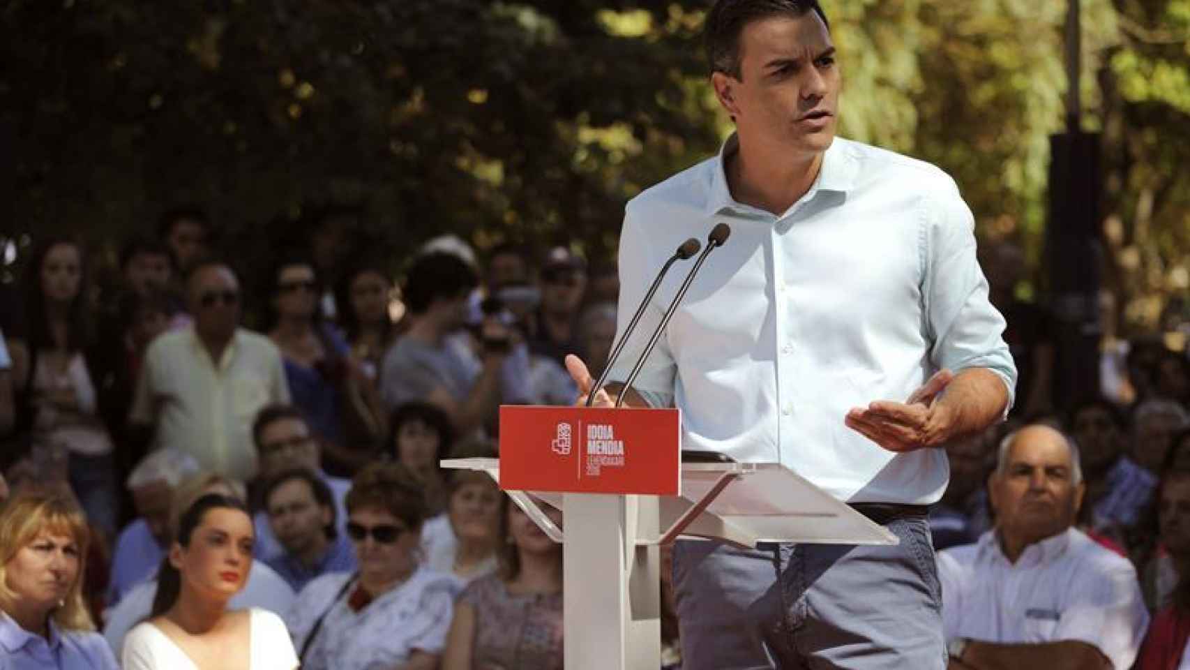Pedro Sánchez, durante su intervención en un acto de campaña en Vitoria/Adrián Ruiz de Hierro/ EFE