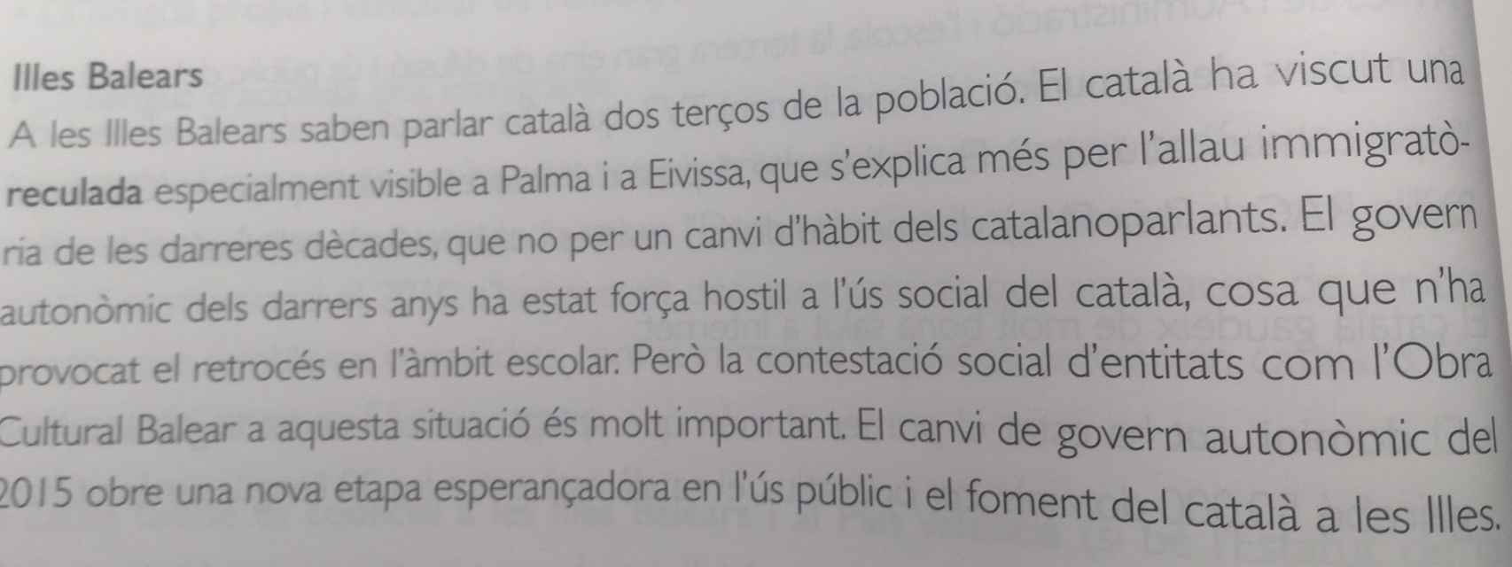 Extracto del libro de texto de Lengua y Literatura catalana.