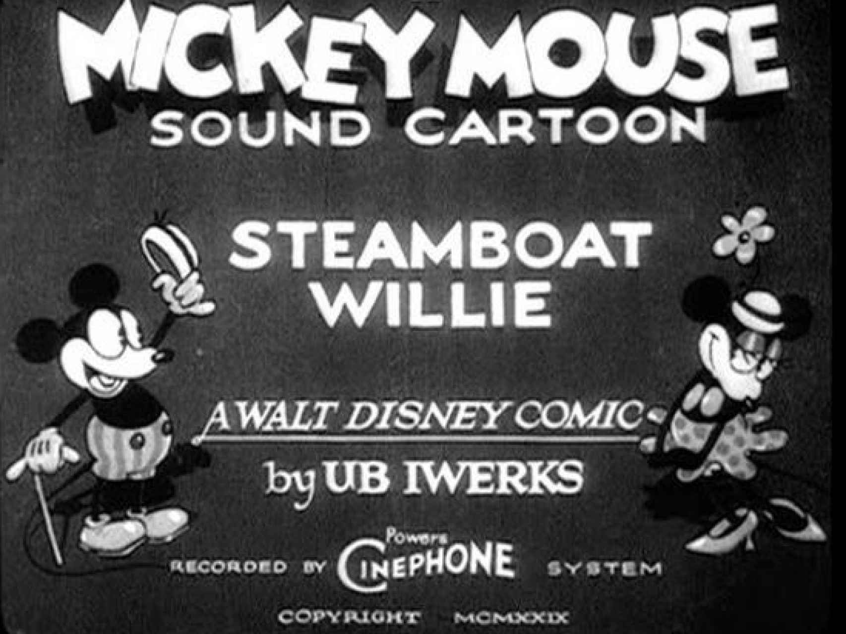 Los títulos de crédito de Steamboat Willie.