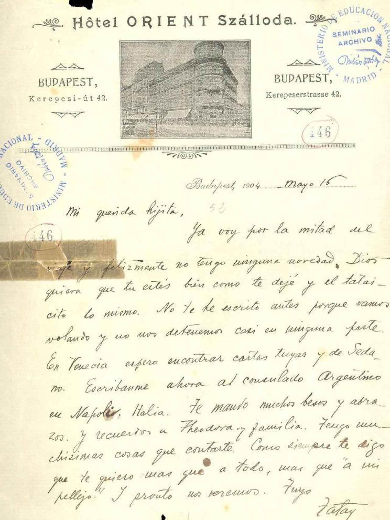 Carta de Rubén enviada a Francisca desde Budapest