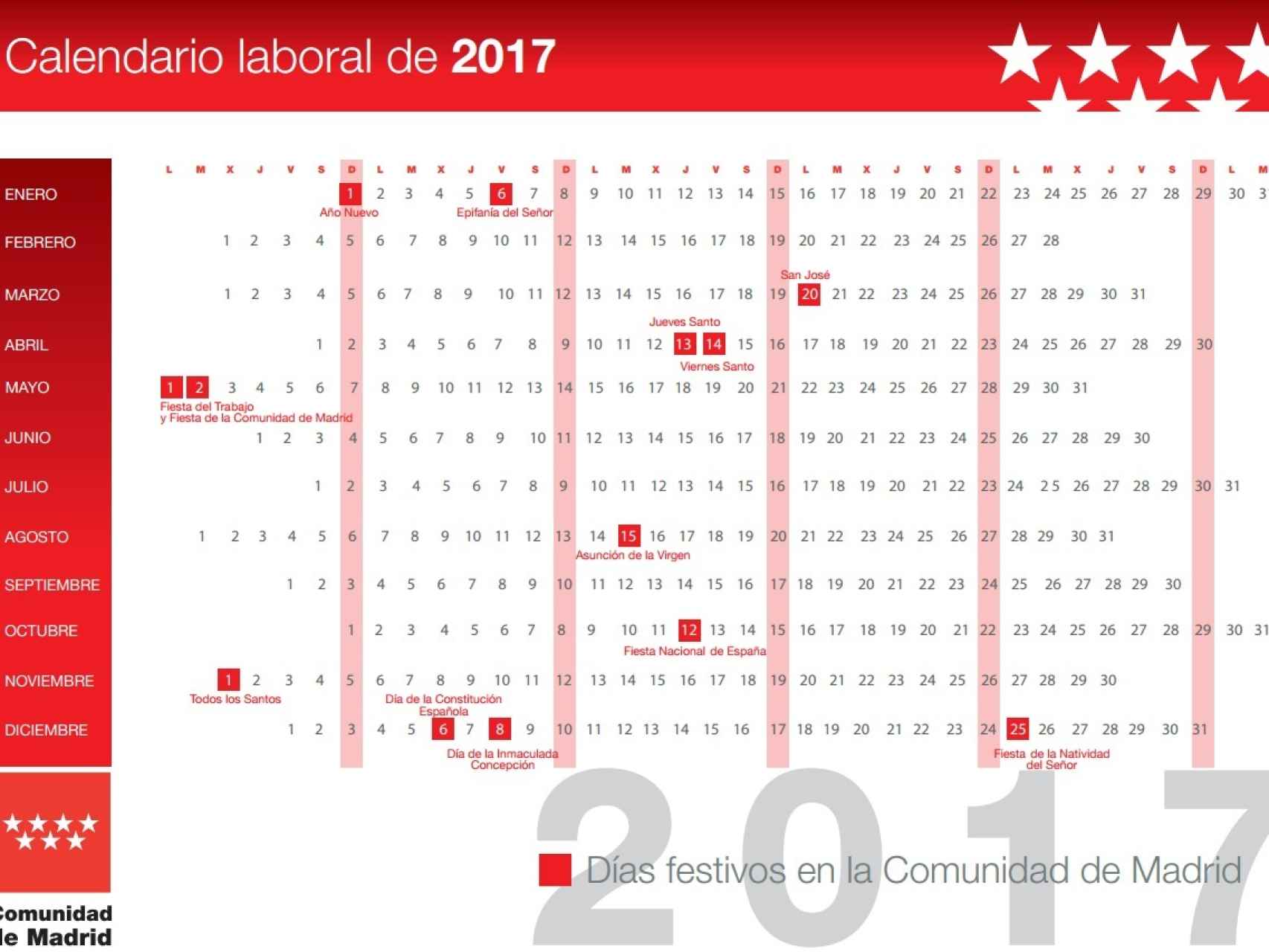 calendario laboral de la Comunidad de Madrid