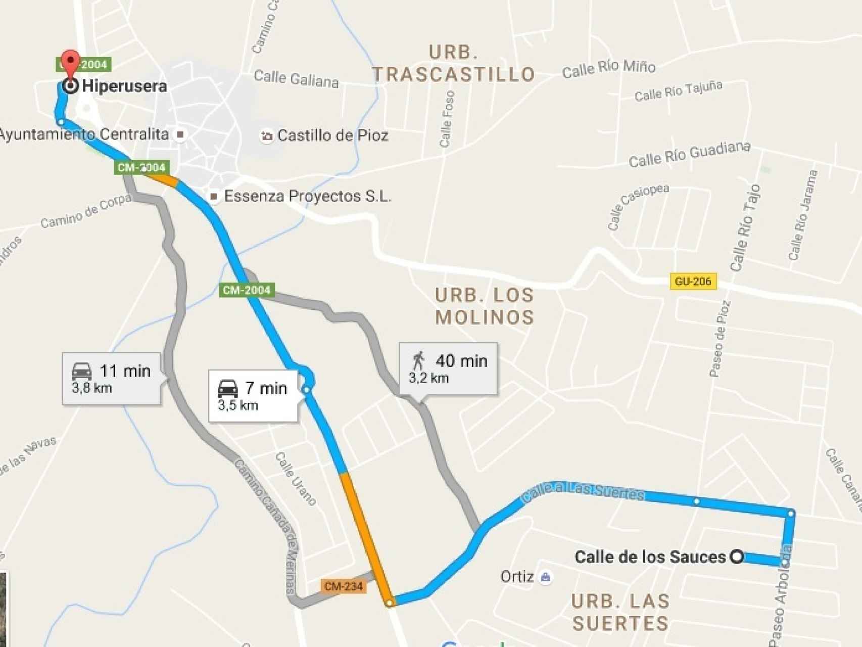 La distancia entre la casa de los brasileños y el supermercado en el que compraban