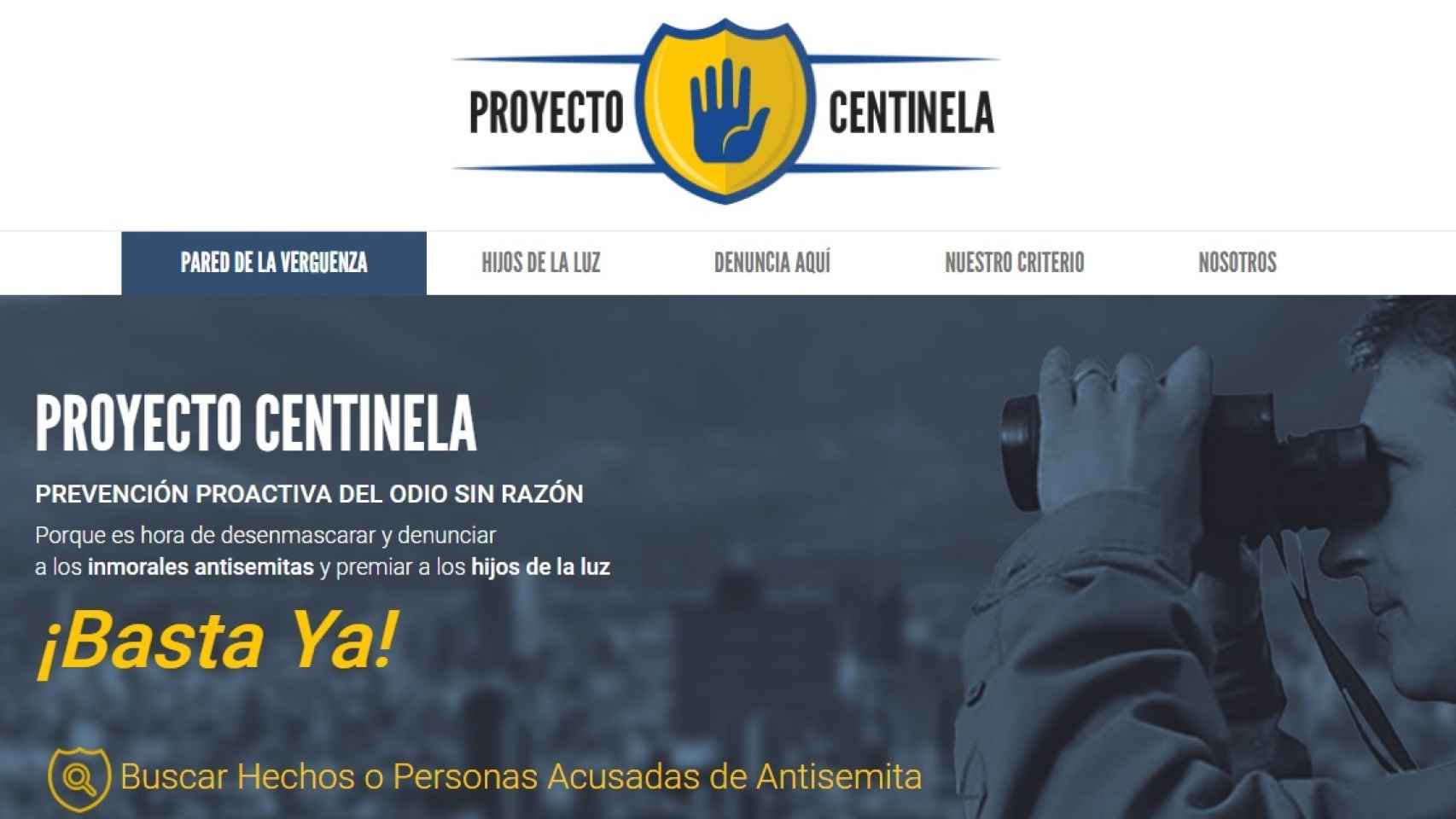 El 'site' del Proyecto Centinela, que pretende denunciar a los inmorales antisemitas.