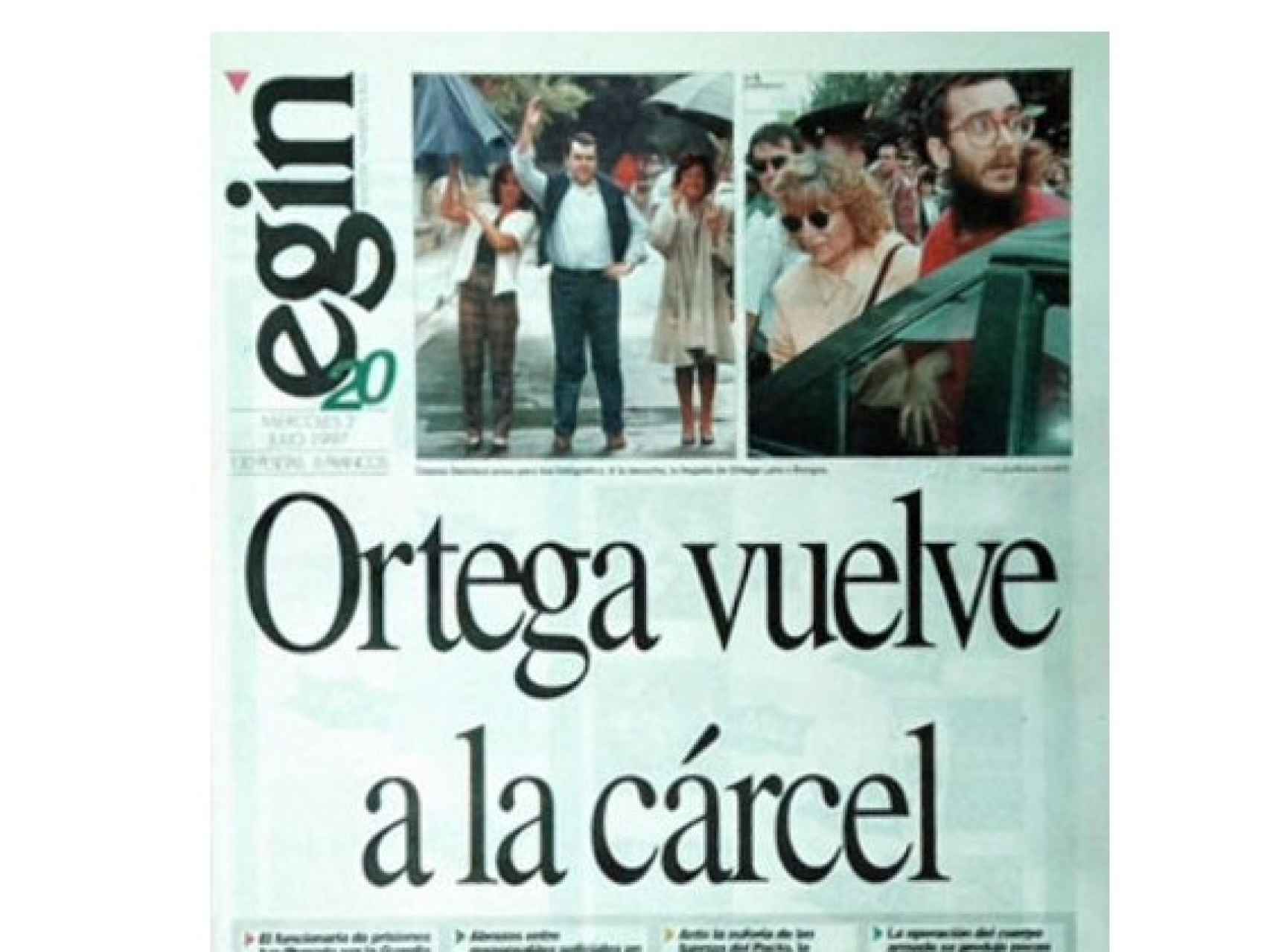 Portada de Egin el día de la liberación de Ortega Lara.