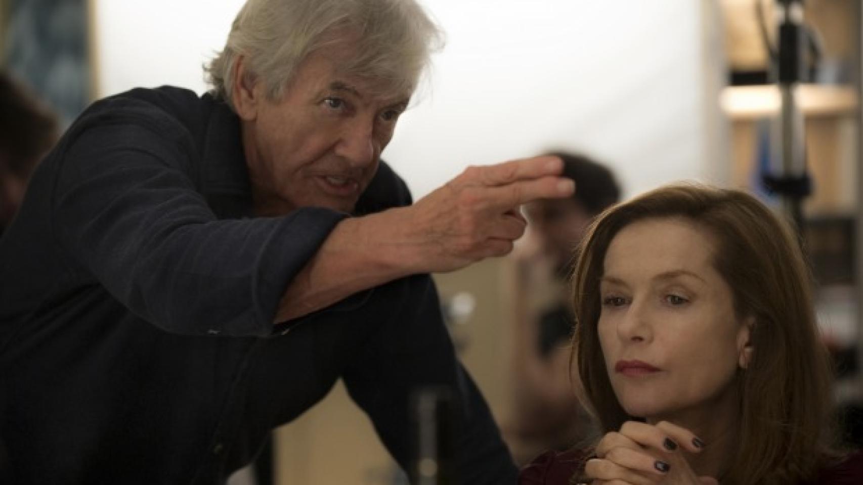 Paul Verhoeven e Isabelle Huppert durante el rodaje de Elle.