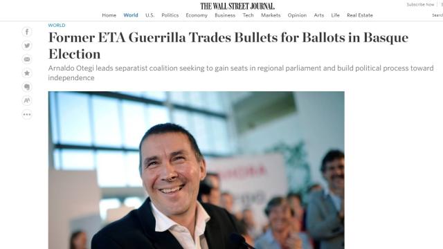 El artículo del 'Wall Street Journal' sobre Arnaldo Otegi.