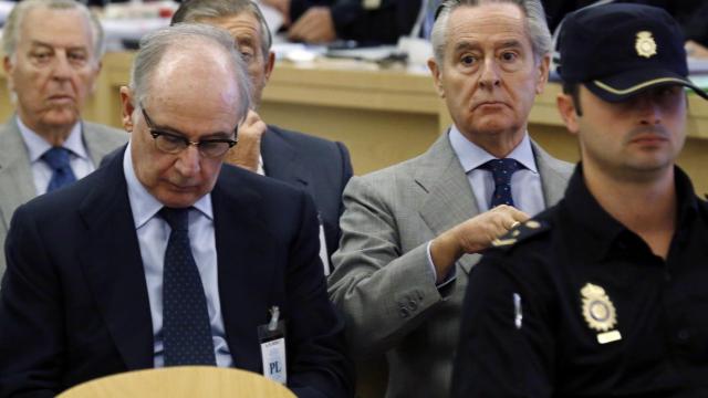 Los expresidentes de Caja Madrid Rodrigo Rato y Miguel Blesa, durante el juicio.