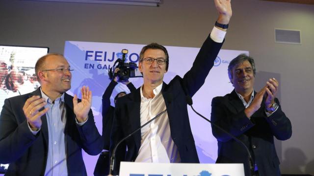 Feijóo, durante su celebración de los resultados.