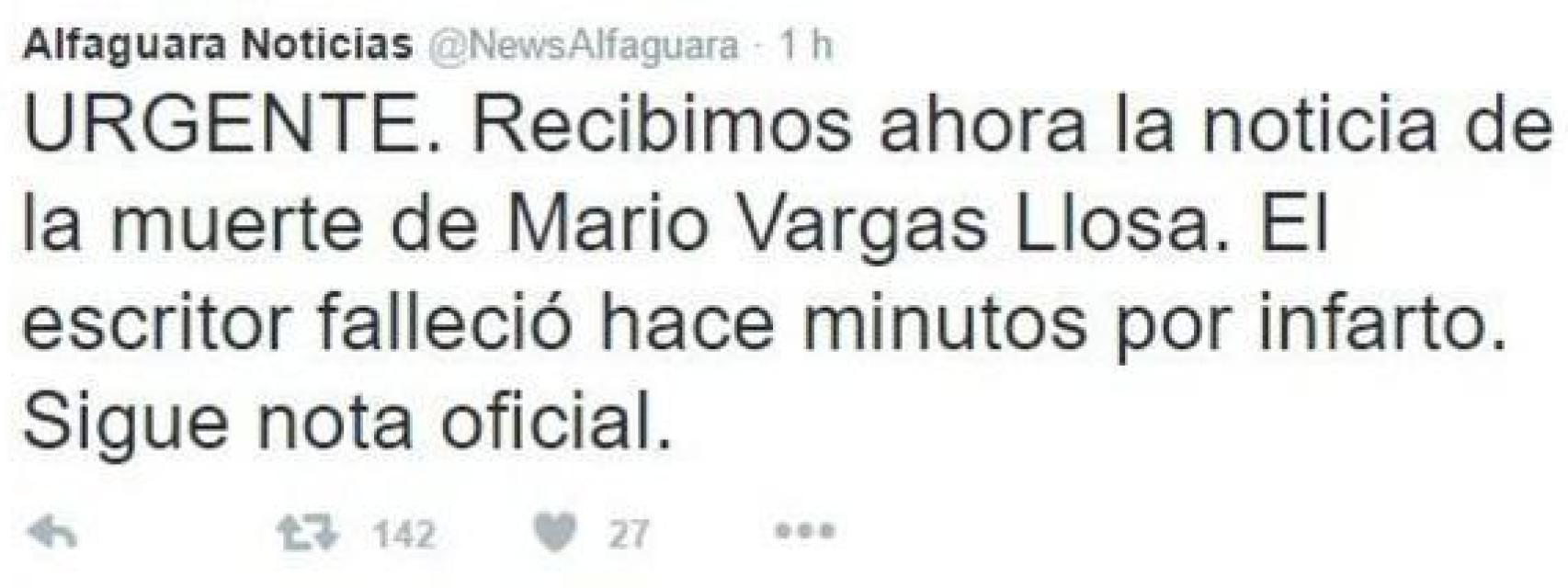 El tuit que suplantó al cuenta de Alfaguara.