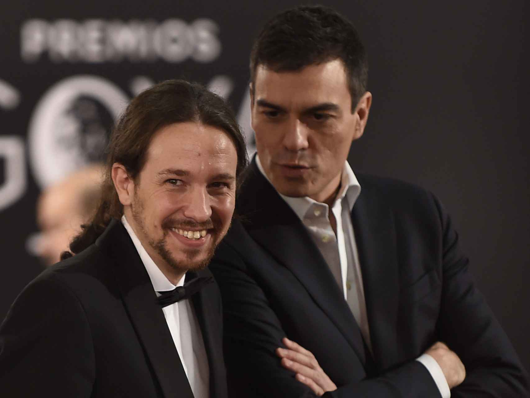 Pablo Iglesias y Pedro Sánchez, en la gala de los Premios Goya.