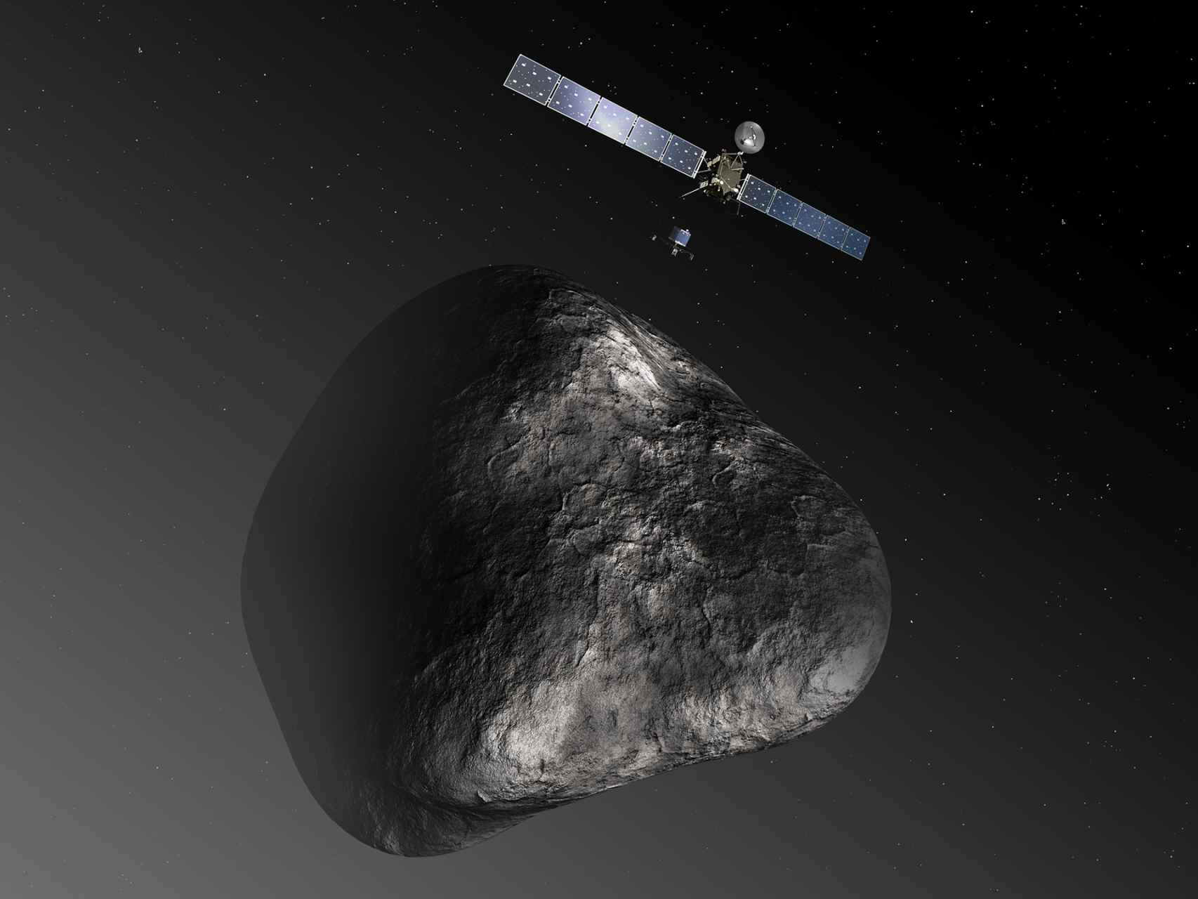 Ilustración de Rosetta y Philae frente al cometa Chury.
