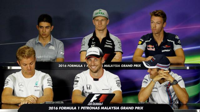 Algunos pilotos de F1 en la rueda de prensa previa al GP de Malasia.