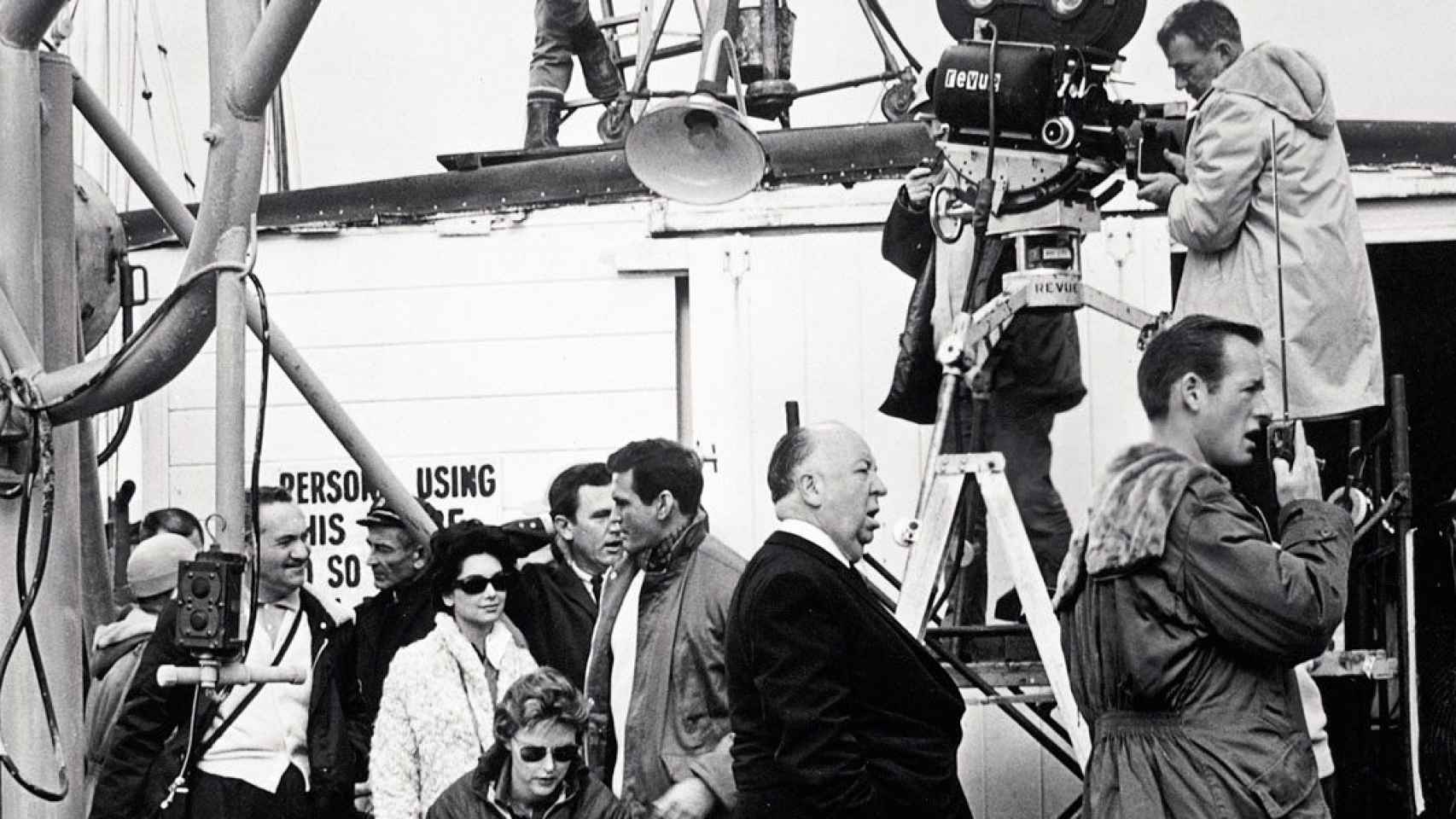 Alfred Hitchcock en el rodaje de uno de sus filmes.