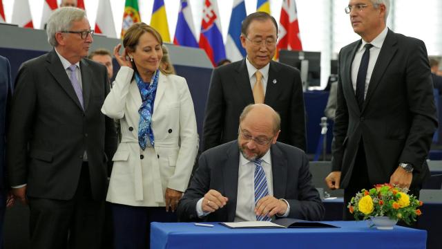 Jean Claude Juncker, Segolene Royal, Ban Ki Moon, Martin Schulz e Ivan Korkok.