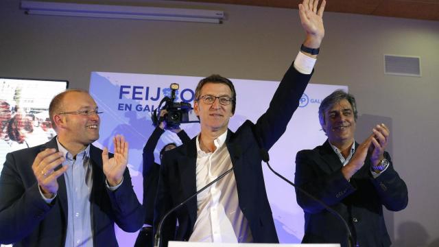 Feijóo, durante su celebración de los resultados.