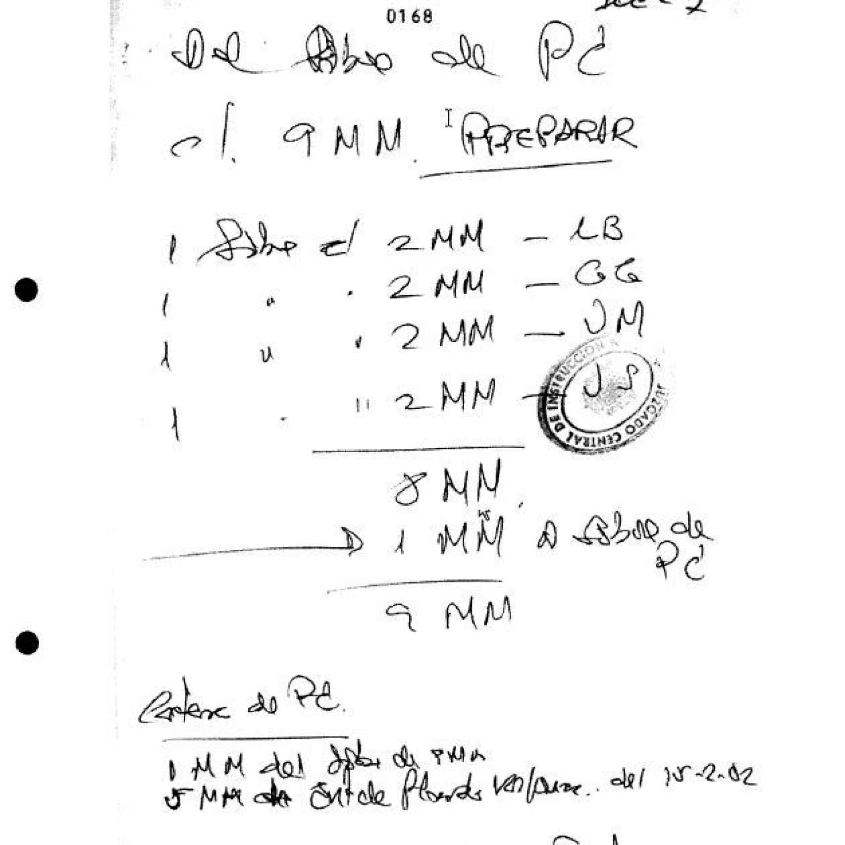 Uno de los manuscritos del contable de Correa, incorporado a un informe de la AET