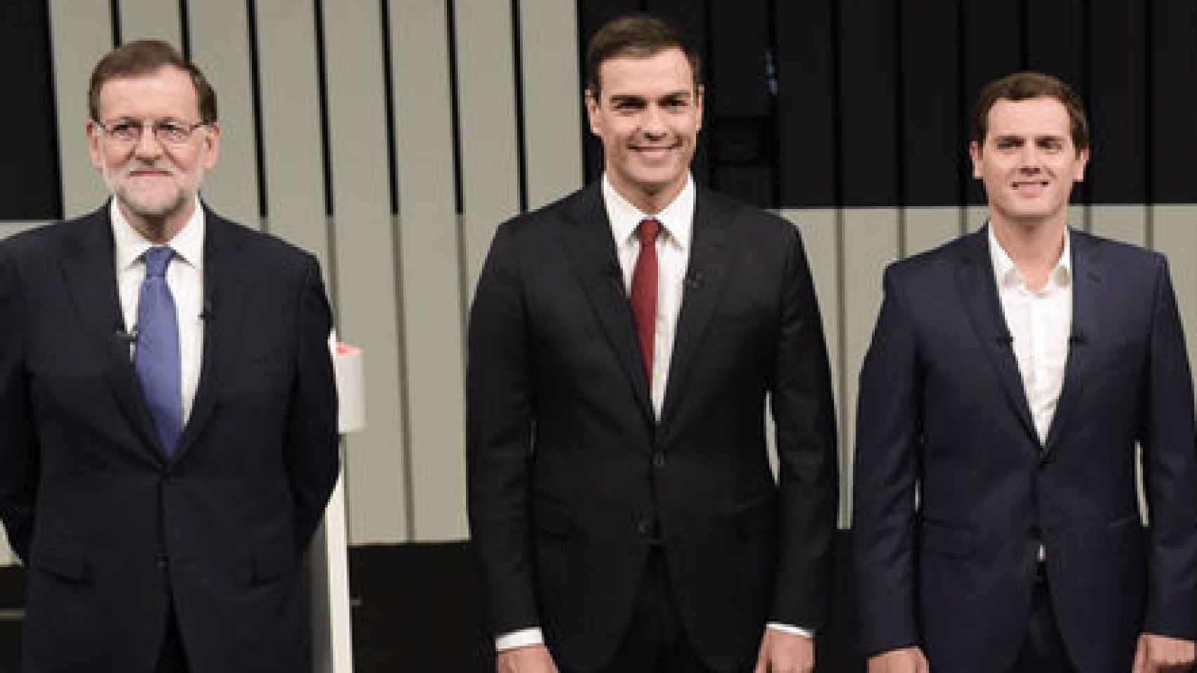 Mariano Rajoy, Pedro Sánchez y Albert Rivera durante un debate electoral.